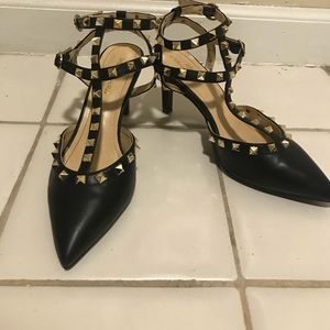 Black and Gold Stud Kitten Heels